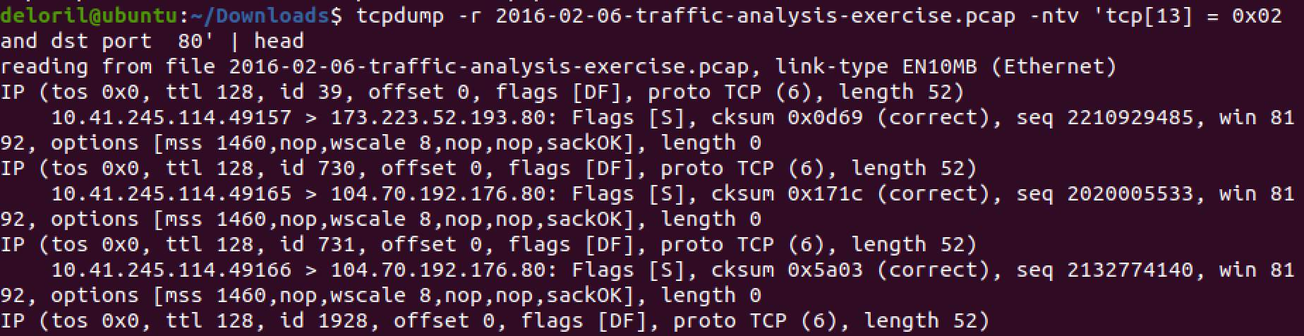 Let&rsquo;s see only the TCP SYN packets headed to port 80