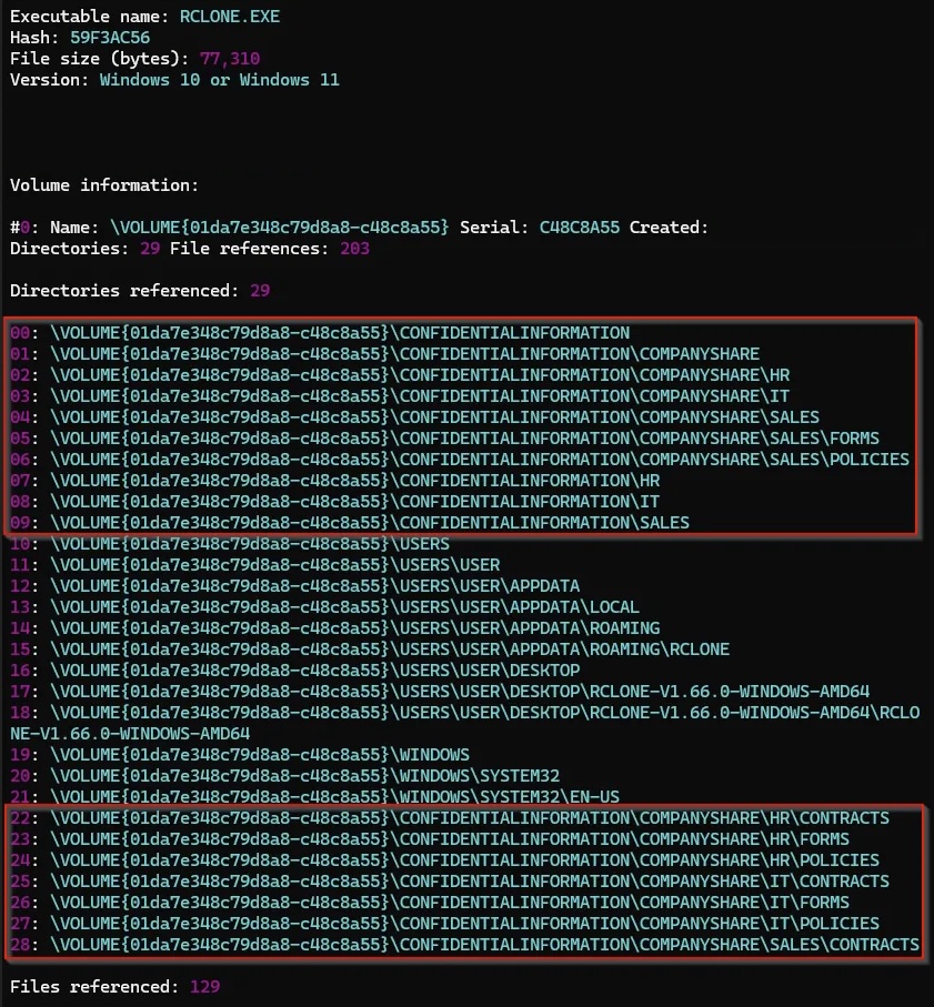 Non-linear review of a prefetch file