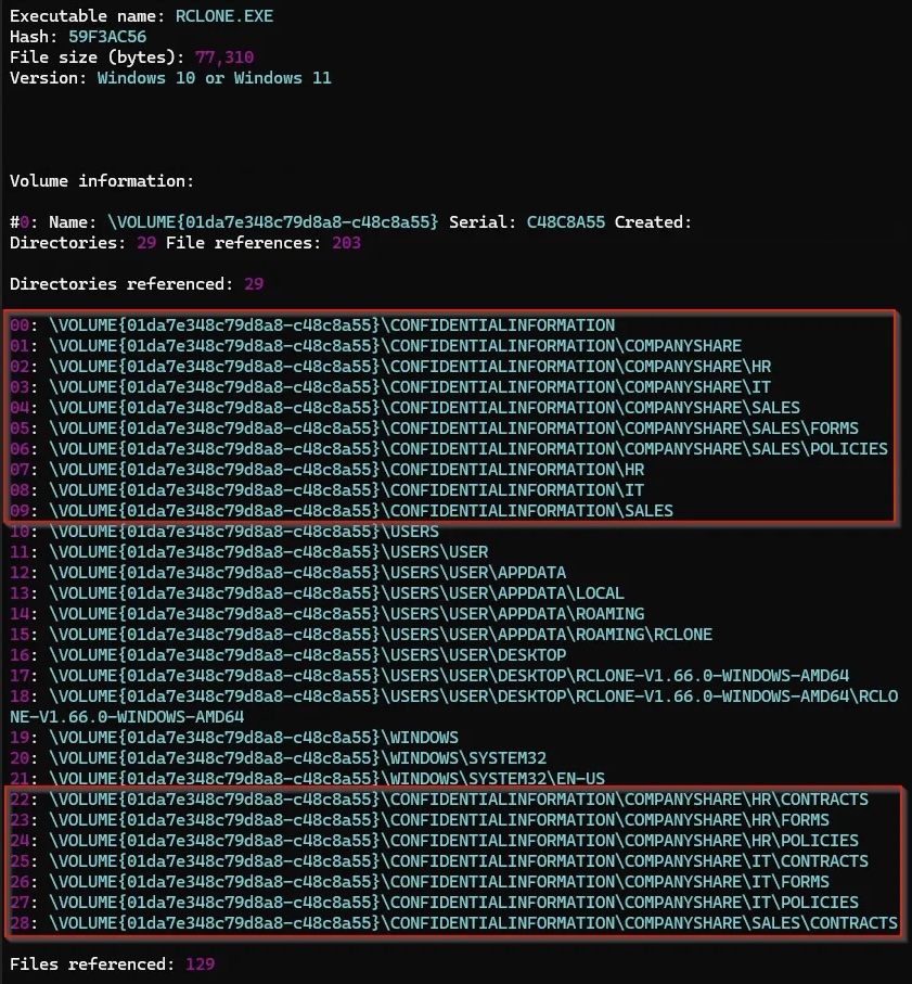 Non-linear review of a prefetch file