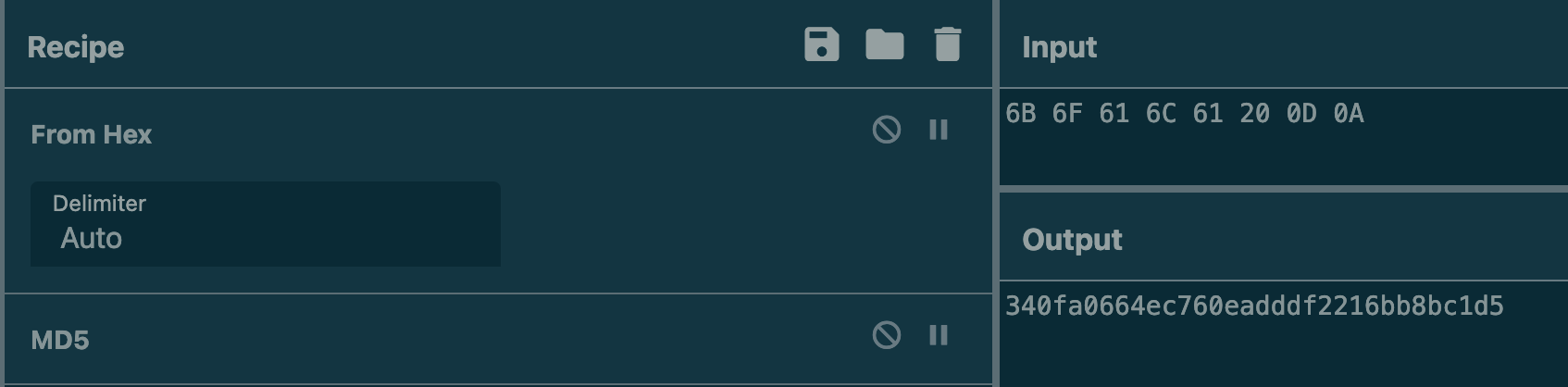 Converting the hex to ASCII, then hashing it