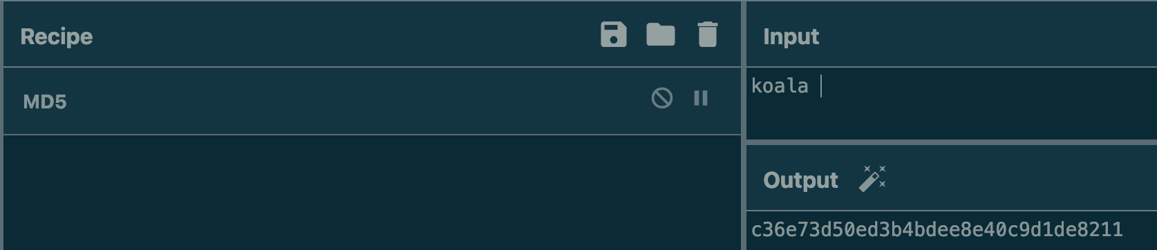 The hash of koala with a space in CyberChef