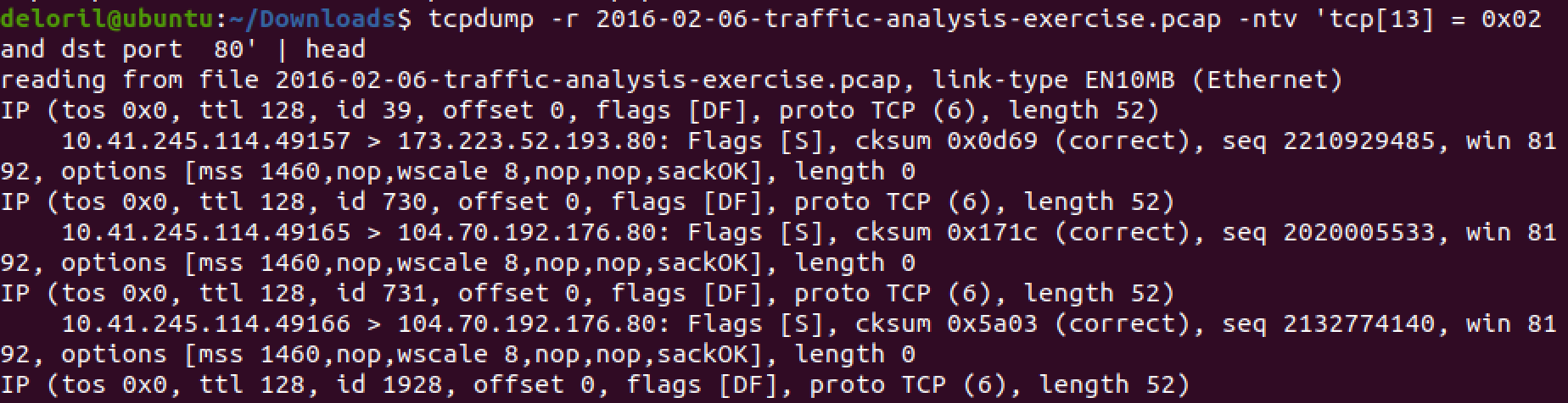Let’s see only the TCP SYN packets headed to port 80